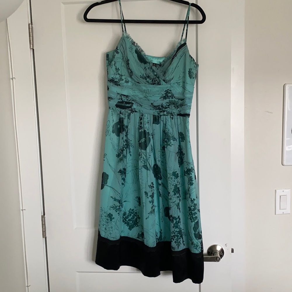 Teal colored spaghetti strap dress. Brand is laundry by Shelli Segal size 2